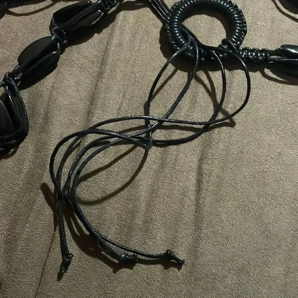 Vintage boho beaded macrame black belt - Picture 4 of 5